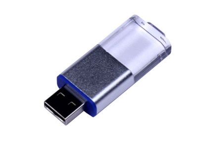 OA2102093426 USB-флешка промо на 64 ГБ прямоугольной формы, выдвижной механизм, синий