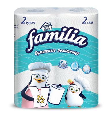 MP200412790 Полотенца бумажные FAMILIA белые 2 слоя, 2 рулона