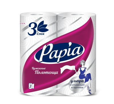 MP200412785 Бумажные полотенца PAPIA 3 слоя, 2 рулона