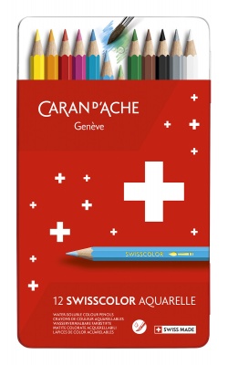 CA1K-CLR1 Carandache Swisscolor. Карандаши цветные Carandache Swisscolor акварель, шестигранные. дерево, металлическая упаковка (12шт)