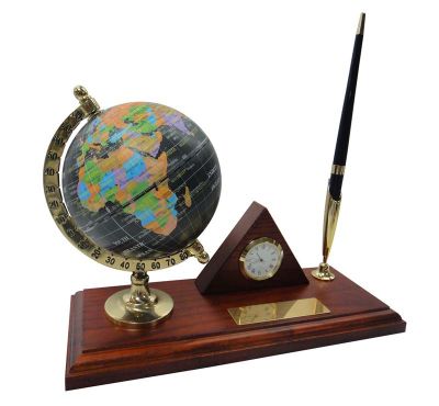 GS18406141 Настольный набор: глобус, ручка, часы, 23 x 9 x 1.8 см, дерево
