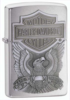GR171113567 Zippo Зажигалки шиpокие. Зажигалка ZIPPO Harley-Davidson®, с покрытием Brushed Chrome, латунь/сталь, серебристая, 38x13x57 мм