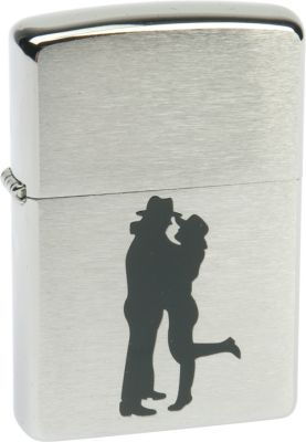 GR171113540 Zippo Зажигалки шиpокие. Зажигалка ZIPPO Cowboy Couple, с покрытием Brushed Chrome, латунь/сталь, серебристая, матовая, 36x12x56 мм