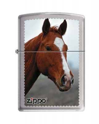 GS184061981 Zippo. Зажигалка ZIPPO Рыжая лошадь, с покрытием Brushed Chrome, латунь/сталь, серебристая, 36x12x56 мм