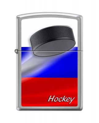 GR171113673 Zippo Зажигалки шиpокие. Зажигалка ZIPPO Российский хоккей, с покрытием Brushed Chrome, латунь/сталь, серебристая, 38x13x57 м