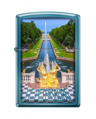 GR171113670 Zippo Зажигалки шиpокие. Зажигалка ZIPPO Петергофский фонтан, с покрытием Sapphire™, латунь/сталь, синяя, глянцевая, 36x12x56 мм