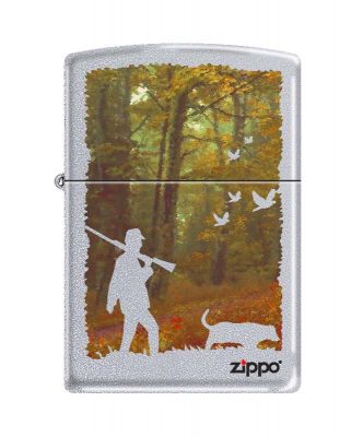 GR171113665 Zippo Зажигалки шиpокие. Зажигалка ZIPPO Осенняя охота, с покрытием Satin Chrome™, латунь/сталь, серебристая, матовая, 36x12x56 мм