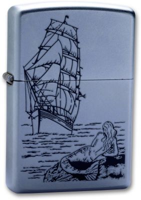 GR171113588 Zippo Зажигалки шиpокие. Зажигалка ZIPPO Mermaid, с покрытием Satin Chrome™, латунь/сталь, серебристая, матовая, 38x13x57 мм