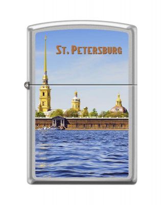 GR171113672 Zippo Зажигалки шиpокие. Зажигалка ZIPPO Петропавловская крепость, с покрытием Satin Chrome™, латунь/сталь, 38x13x57 мм