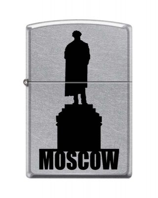 GR171113667 Zippo Зажигалки шиpокие. Зажигалка ZIPPO Памятник Пушкину, с покрытием Street Chrome™, латунь/сталь, серебристая, матовая, 36x12x56 мм