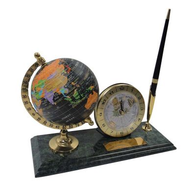GS18406133 Настольный набор: глобус, ручка, часы, 23 х 9 х 1,8 см, мрамор