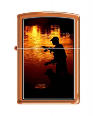 GR171113664 Zippo Зажигалки шиpокие. Зажигалка ZIPPO Ночная рыбалка, с покрытием Orange Matte, латунь/сталь, оранжевая, матовая, 36x12x56 мм