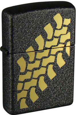 GR171113627 Zippo Зажигалки шиpокие. Зажигалка ZIPPO Tire Tracks с покрытием Black Crackle™, латунь/сталь, чёрная, матовая, 38x13x57 мм