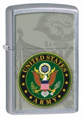 GR171113629 Zippo СПЕЦПРЕДЛОЖЕНИЕ. Зажигалка ZIPPO US Army, латунь с покрытием Street Chrome™, серебряный с символикой армии США, матовая, 36х12x56 мм