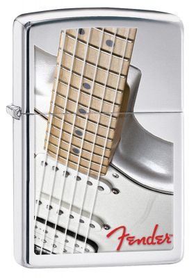 GR171113550 Zippo Зажигалки шиpокие. Зажигалка ZIPPO Fender с покрытием High Polish Chrome, латунь/сталь, серебристая, глянцевая, 36x12x56 мм
