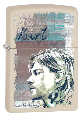 GR171113583 Zippo Зажигалки шиpокие. Зажигалка ZIPPO Kurt Cobain с покрытием Cream Matte, латунь/сталь, кремовая, матовая, 36x12x56 мм