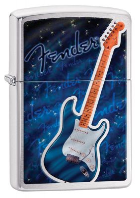 GR171113549 Zippo Зажигалки шиpокие. Зажигалка ZIPPO Fender с покрытием Brushed Chrome, латунь/сталь, серебристая, матовая, 36x12x56 мм