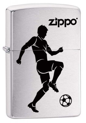 GR171113315 Zippo Зажигалки шиpокие. Зажигалка ZIPPO 200 Soccer Player с покрытием Brushed Chrome, латунь/сталь, серебристая, матовая, 36x12x56 мм