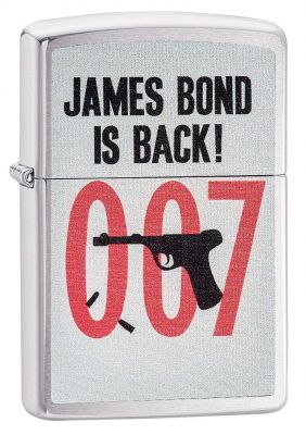 GR171113579 Zippo Зажигалки шиpокие. Зажигалка ZIPPO James Bond с покрытием Brushed Chrome, латунь/сталь, серебристая, матовая, 36x12x56 мм