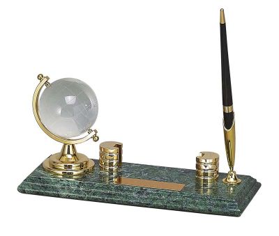 GS1840619 Настольный набор: глобус, ручка, держатель для визиток, 23 х 9 х 1,8 см, мрамор