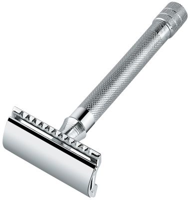 GS184061925 DOVO. Станок Т- образный для бритья MERKUR хромированный, с удлиненной ручкой, лезвие в комплекте (1 шт)