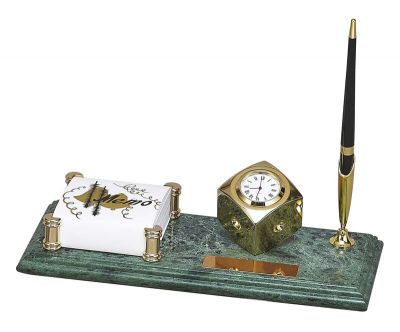 GS18406116 Настольный набор: держатель для блок-листов, часы, 26 х 11 х 1,8 см, мрамор