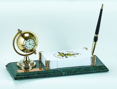 GS1840616 Настольный набор:ручка, часы, держатель для блок-листов, 11х26х1,8 см, мрамор