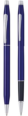 GS184061183 Cross Century Classic. Набор Cross Classic Century Translucent Blue Lacquer: шариковая ручка и ручка-роллер, цвет - синий