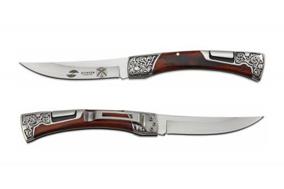 GR1711131077 STINGER Ножи складные STINGER. Нож складной Stinger, 114 мм - длина ножа в закрытом виде, рукоять:нержавеющая сталь/дерево, (коричневый) с клипом, подар.коробка