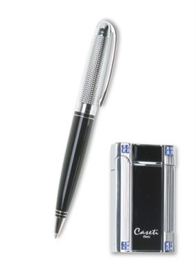 GR171113901 CASETI Наборы "Caseti": ручка + зажигалка. Набор "Caseti"ручка+зажигалка. Ручка шариковая, латунь+лак. Зажигалка газовая кремневая, сплав цинка с лакированным покрытием, кристаллы Svarovski