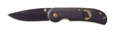 GR1711131087 STINGER Ножи складные STINGER. Нож складной Stinger, 70 мм (черный), рукоять: сталь/дерево (золот.-черн.), с клипом, коробка картон