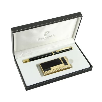 GS1840611000 Pierre Cardin. Набор "Pierre Cardin": Ручка-роллер + зажигалка для сигар, газовая турбо, золотой/черный лак