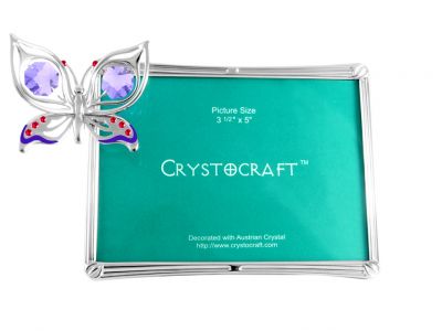 GS184061713 CRYSTOCRAFT. Фото рамка Crystocraft "Бабочка" серебристого цвета с сиреневыми кристаллами, сталь