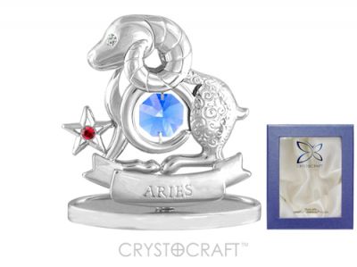 GS184061662 CRYSTOCRAFT Знаки Зодиака. Миниатюра Crystocraft "Знаки Зодиака — Овен" серебристого цвета с голубыми кристаллами, сталь