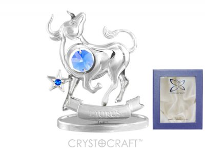 GS184061663 CRYSTOCRAFT Знаки Зодиака. Миниатюра Crystocraft "Знаки Зодиака — Телец" серебристого цвета с голубыми кристаллами, сталь