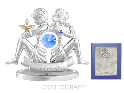 GS184061664 CRYSTOCRAFT Знаки Зодиака. Миниатюра Crystocraft "Знаки Зодиака — Близнецы" серебристого цвета с голубыми кристаллами, сталь