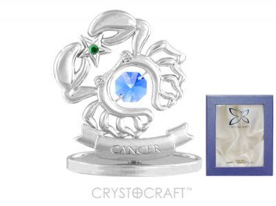 GS184061665 CRYSTOCRAFT Знаки Зодиака. Миниатюра Crystocraft "Знаки Зодиака — Рак" серебристого цвета с голубыми кристаллами, сталь