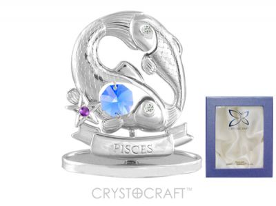 GS184061673 CRYSTOCRAFT Знаки Зодиака. Миниатюра Crystocraft "Знаки Зодиака — Рыбы" серебристого цвета с голубыми кристаллами, сталь