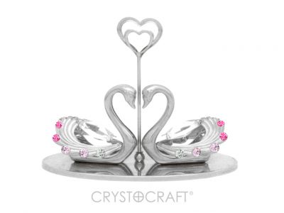 GS184061648 CRYSTOCRAFT Коллекция With Love. Держатель для визиток Crystocraft "Лебеди" серебристого цвета с розовыми кристаллами, сталь