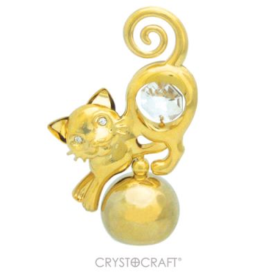 GS184061681 CRYSTOCRAFT. Миниатюра Crystocraft "Кошка", золотистого цвета с бесцветными кристаллами, сталь