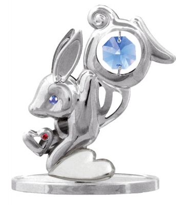 GS184061702 CRYSTOCRAFT. Миниатюра Crystocraft "Кролик", серебристого цвета с голубыми кристаллами, сталь