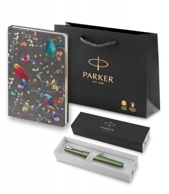 PRPRGRP2159777 Parker Vector. Подарочный набор: Ручка-роллер Parker Vector XL Green CT и Ежедневник недатированный, серый