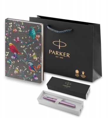 PRPRGRP2159778 Parker Vector. Подарочный набор: Ручка-роллер Parker Vector XL Lilac CT и Ежедневник недатированный, серый