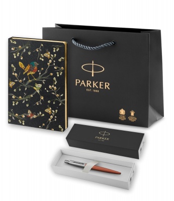 PRPS1953189 Parker Jotter. Подарочный набор: Шариковая ручка Parker Jotter Essential Chelsea Orange CT и Ежедневник недатированный, черный.