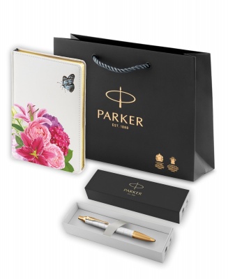 PRKP2143643 Parker IM. Подарочный набор: Шариковая ручка Parker IM Premium K318 Pearl GT и Ежедневник недатированный белый