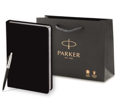 PRRR0033010 Parker Jotter. Подарочный набор: Шариковая ручка Parker Jotter K60, цвет: Black, стержень: Mblue и Ежедневник черный