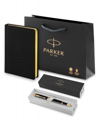 PR60R-SETBLK1G Parker IM. Подарочный набор Parker: ручка-роллер Parker IM Metal Black GTи ежедневник черного цвета с имитацией под кожу рептилии