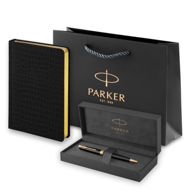 PR50B-SETBLK1G Parker Sonnet. Подарочный набор Parker: шариковая ручка Parker Sonnet GT и ежедневник чёрного цвета с имитацией под кожу рептилии