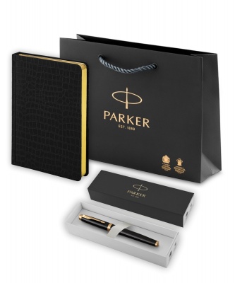 PRHGB1931645 Parker IM. Подарочный набор: Перьевая ручка Parker IM Metal Black GT (глянцевый черный лак) и Ежедневник недатированный А5 черный