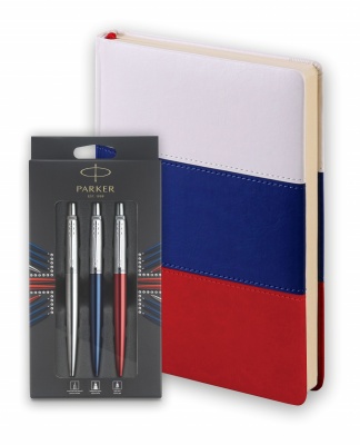 PRR2032740 Parker Jotter. Подарочный набор Parker Jotter London Trio: гелевая ручка Red CT, шариковая ручка Blue CT, карандаш Stainless Steel CT и Ежедневник датир.триколор